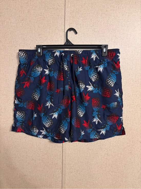 George Other - George Navy Pineapple Print Swim Trunks with Red & Blue Accents